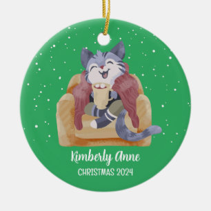 Cute Cat Kerstmis Kat Snowy Winter Holiday Keramisch Ornament