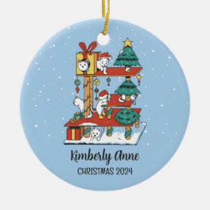 Cute Cat Kerstmis Kitten Snowy Winter Holiday Keramisch Ornament