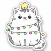 Cute Cat-kerstontwerp Sticker (Voorkant)