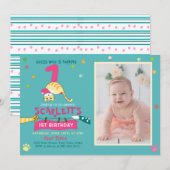 Cute Cat Kids First Birthday Party Invitation (Devant / Derrière)