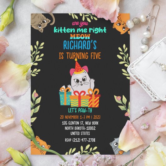 Cute Cat Kitten, Birthday Party van het Kind Kaart