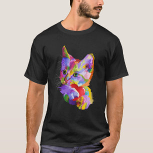 Cute Cat Kitten kleurrijke Pop Art Style Kat Lover T-shirt