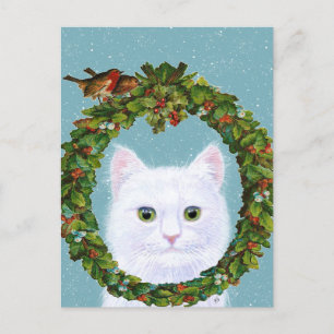 Cute Cat Kitten met kerstmis Wreatay-briefkaart Briefkaart