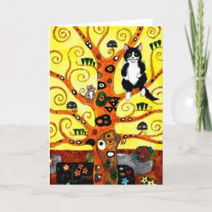 Cute Cat Kitten muis Klimt Tree-kaart Feestdagen Kaart