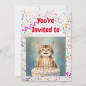 Cute Cat Kitten Thème Anniversaire Fête Invitation (Devant)