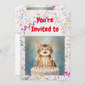 Cute Cat Kitten Thème Anniversaire Fête Invitation (Devant / Derrière)