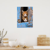 Cute Cat Kittens in een Blue  Window Photo " Poster (Keuken)