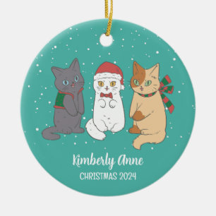 Cute Cat Kittens Kerstmis Snowy Winter Holiday Keramisch Ornament