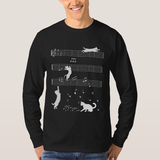 Cute Cat Kitty Playing Music Note Clef Musician T-shirt (Voorkant)