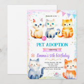 Cute cat kitty theme party invitation (Devant / Derrière)