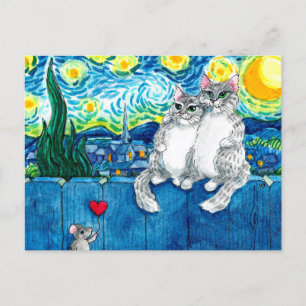 Cute cat-koppel muis romantisch Van Gogh briefkaar Briefkaart