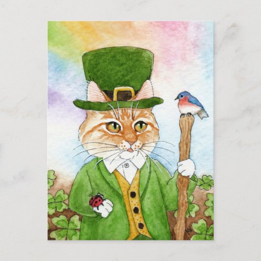 Cute Cat Leprechaun St Paddy's Day Carte postale (Devant)