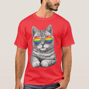 Cute Cat LGBT Gay Rainbow Pride Flag Boys Man Girl T-shirt