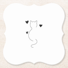 Cute cat line drawing, with three hearts kartonnen onderzetters