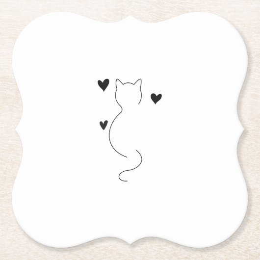 Cute cat line drawing, with three hearts kartonnen onderzetters (Voorkant)