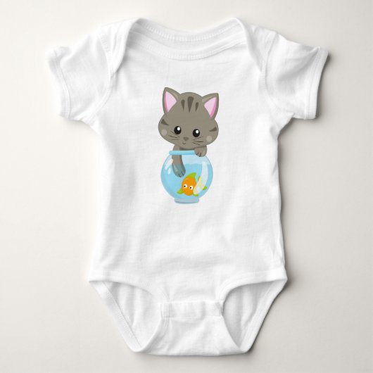 Cute Cat, Little Cat, Kat, Kitten, Fish Bowl Romper (Voorkant)