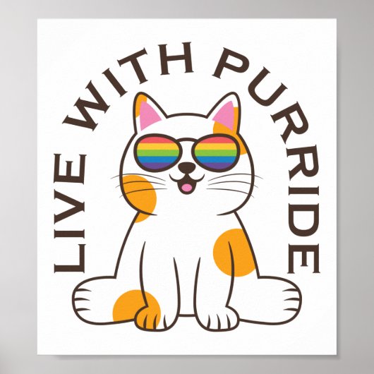 Cute Cat live met Purride Pride-vlagbril Poster (Voorkant)