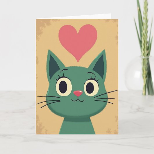 Cute Cat Love Heart Card Kaart (Voorkant)