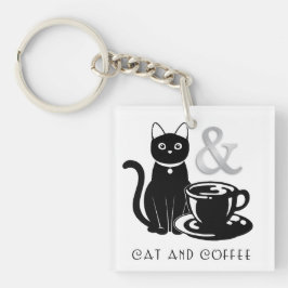 Cute Cat Lover Coffee Lover Black and White Sleutelhanger