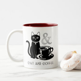 Cute Cat Lover Coffee Lover Black and White Tweekleurige Koffiemok