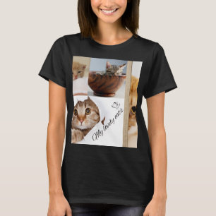 Cute Cat Lover Collage T-Shirt met Meow Design   