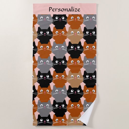 Cute Cat Lover Feline Facons Monogram Strandlaken (Voorkant)