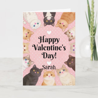 Cute Cat Lover Polka Dots Happy Valentine's Day  Kaart