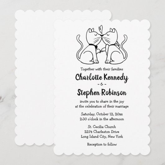 Cute Cat Lover Wedding Black White Modern Kittens Kaart (Voorkant / Achterkant)