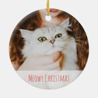 Cute Cat Lover Winter Meowy Kerstmis Keramisch Ornament