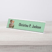 Cute Cat Male en Vrouw sharing Rats Mint Green Bureau Naambordje (Voorkant)