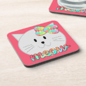 Cute Cat Meow Rainbow Bow Roze Glitter Kat Kinder Bier Onderzetter (Linkerzijde)