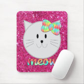 Cute Cat Meow Rainbow Bow Roze Glitter Kat Kinder Muismat (Met muis)