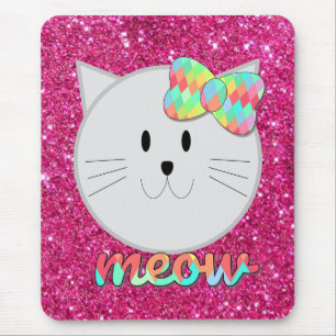 Cute Cat Meow Rainbow Bow Roze Glitter Kat Kinder Muismat