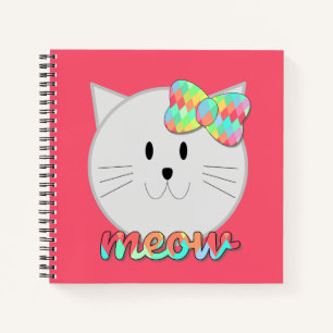 Cute Cat Meow Rainbow Bow Roze Glitter Kat Kinder Notitieboek