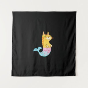 Cute Cat Mermaid Fish die zwemmen in Zee Gift Wandkleed