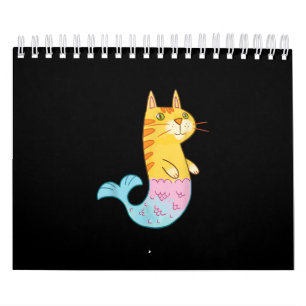 Cute Cat Mermaid Fish die zwemt in Zee Kalender