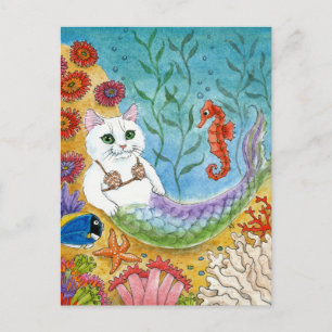 Cute Cat Mermaid Seahorse Zee Glass Beach briefkaa Briefkaart