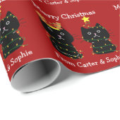 Cute Cat Merry-kerstlampjes, speciaal rood Cadeaupapier (Rol Hoek)