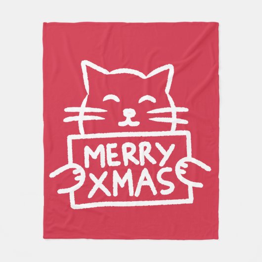 Cute Cat Merry Xmas Fleece Deken (Voorkant)