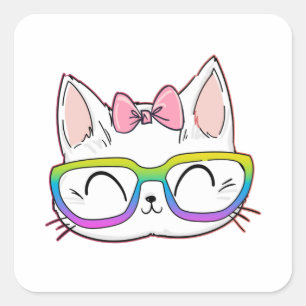 Cute Cat met bril Vierkante Sticker
