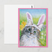 Cute Cat met Bunny Pet Spring roze briefkaart (Voorkant / Achterkant)