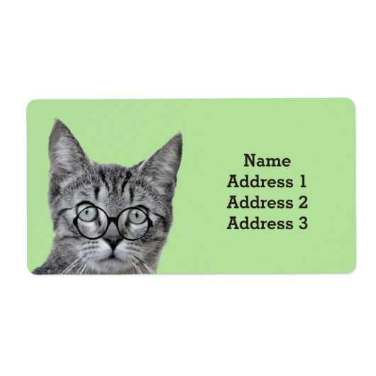 Cute Cat met Glasses op Light Green Address Label (Voorkant)