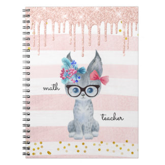 Cute Cat met Glasses Wiskunde Teacher Notebook Notitieboek