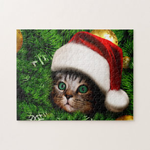 Cute Cat met kerstboom Legpuzzel