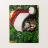 Cute Cat met kerstboom Legpuzzel (Verticaal)