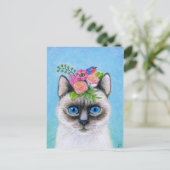 Cute Cat met Pet briefkaart van lentbloemen (Staand voorkant)