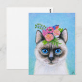 Cute Cat met Pet briefkaart van lentbloemen (Voorkant / Achterkant)