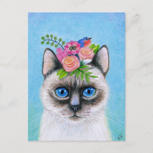Cute Cat met Pet briefkaart van lentbloemen (Voorkant)