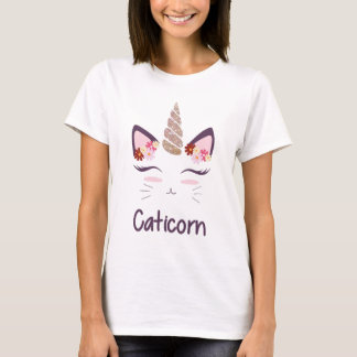 Cute Cat met T-shirt met Unicorn Horn en Flowers