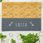 Cute Cat Modern Pattern Personalized Theedoek (Gevouwen)